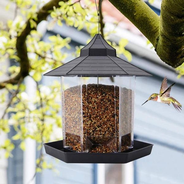 

other bird supplies sand mine panorama feeder, hexagon shaped with roof hanging feeder for garden yard decoration (grey)