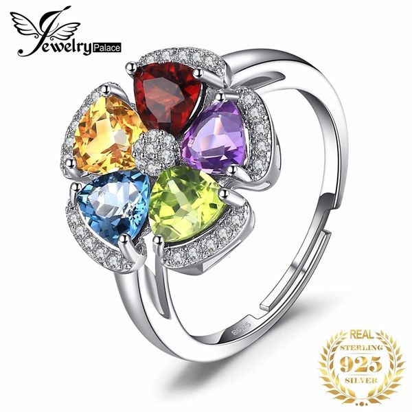 

jewelry genuine multicolor z amethyst citrine garnet peridot open adjustable cocktail promise ring 925 sterling silver 211116, Slivery;golden