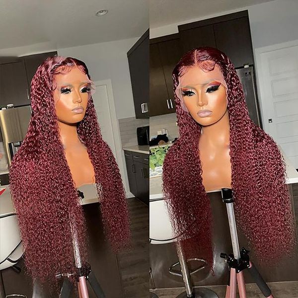 

lace wigs kinky curly dark #99j for women pre plucked 13x4 front human hair 4x4 closure brazilian remy, Black;brown