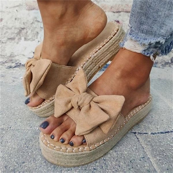 Mulheres Sandálias Doce Bow-Nó Plataforma Sandálias 2021 Sapatos de Verão Mulher Wees Saltos Sandalias Mujer Peep Toe Chinelos Flat X0523