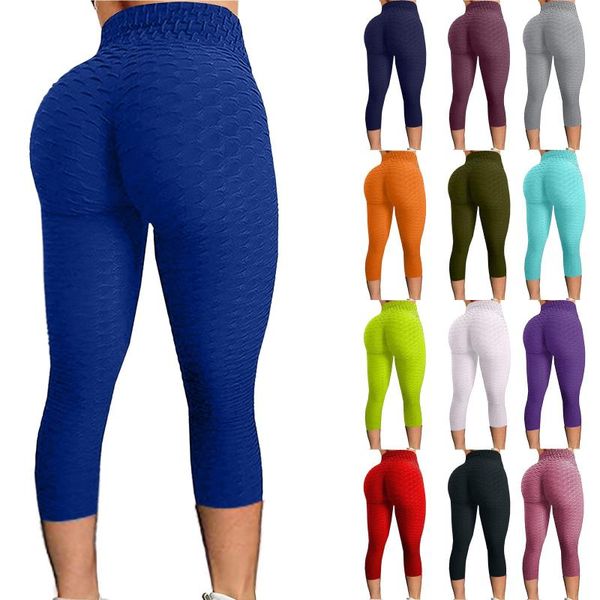 

women's leggings high waist seamless women sport crop pants elastic bubble hip lifting exercise fitness running tights, Black