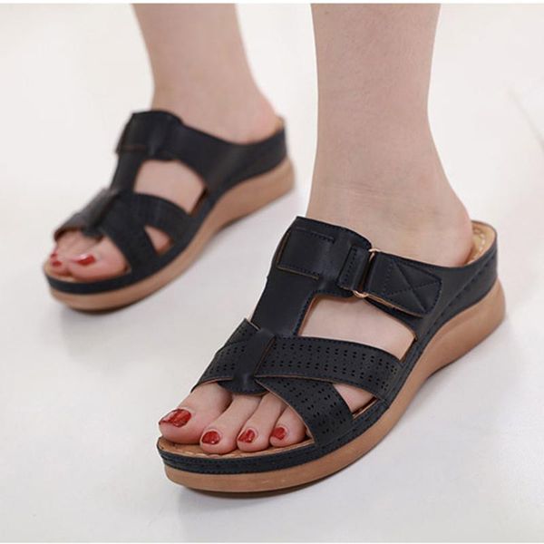 

slippers wedges shoes for women high heels sandals summer woman comfortable chaussures femme platform s97, Black