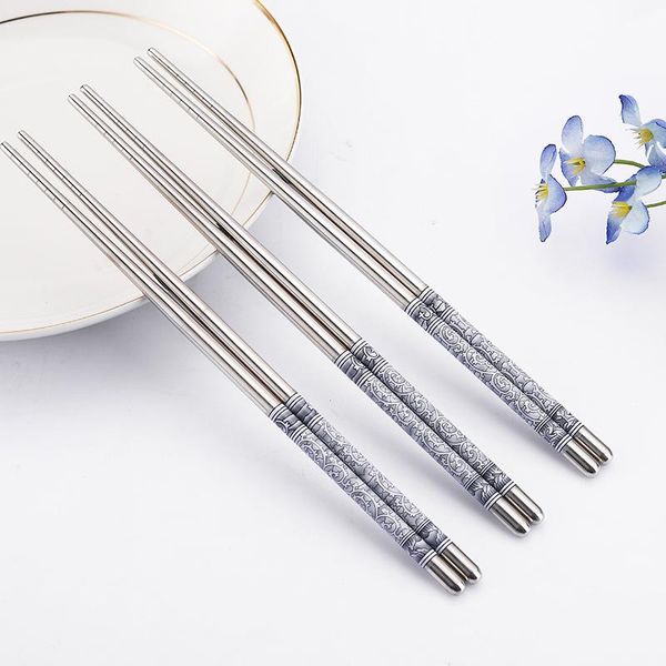 

chopsticks 2 pairs chinese stainless steel non-slip chop sticks set reusable kitchen sushi