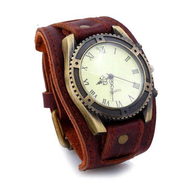 

watch punk cowhide men's leather, Slivery;brown
