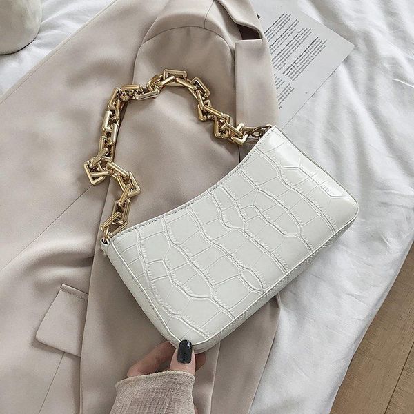 

evening bags stone pattern pu leather armpit bag for women solid color chain shoulder handbags female travel fashion hand bolsa feminina