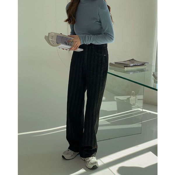 

women's spring and autumn casual high waist loose thin black long pants, Blue