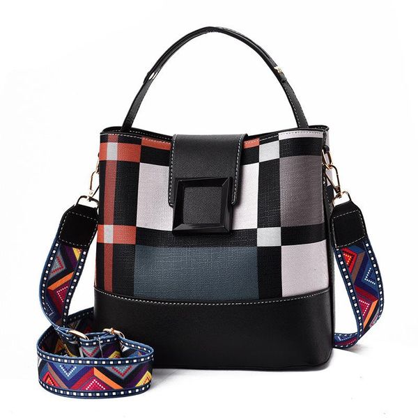 

evening bags luxury 2021 fashion design messenger bag handbag hit color bucket wide shoulder strap temperament female