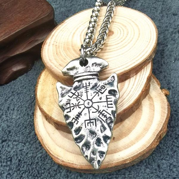

pendant necklaces vintage viking necklace triangle shield compass vegvisir rune with gitf bag, Silver