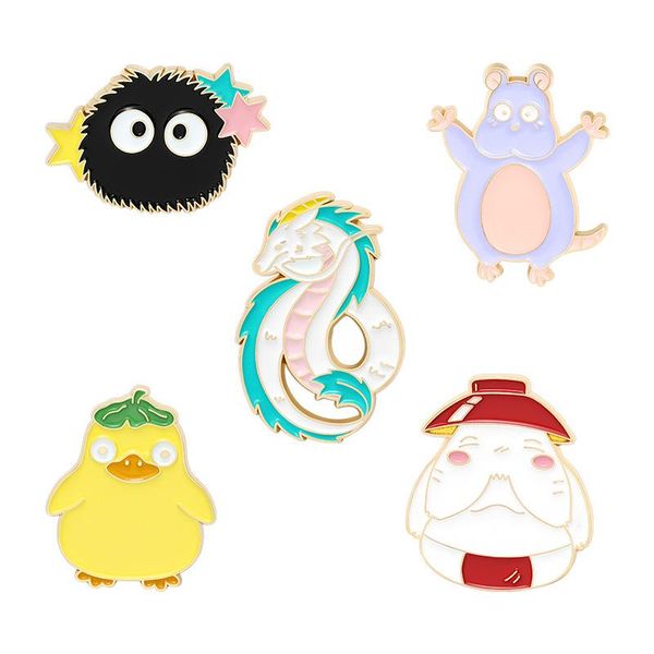 

pins, brooches hoseng 5pcs spirited away movie cartoon yellow duck dragon brooch fresh lovely enamel jewelry pin birthday gift hs_106, Gray