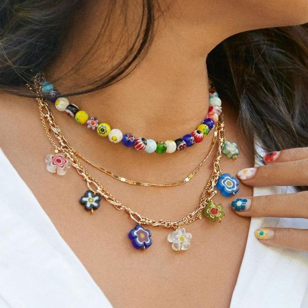 

bohemia resin beaded necklace for women 2020 new fashion nature stone flowers fruits handmade collar choker statement necklaces, Golden;silver