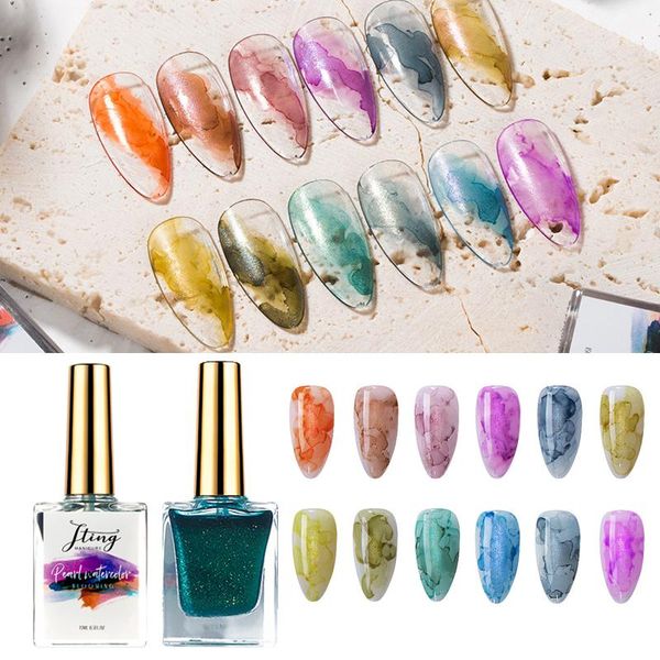 

nail polish 12 color watercolor ink shimmer glitter blooming effect marble smudge gel soak off uv art manicure tool
