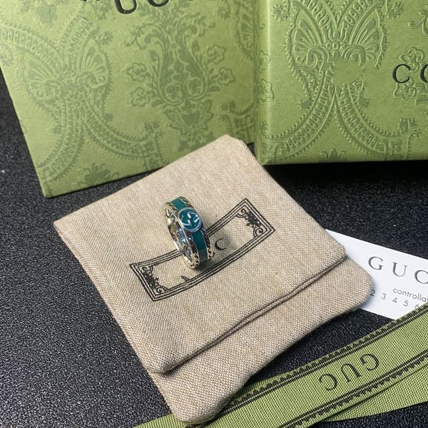 

percha green enamel ring for men and women, Silver