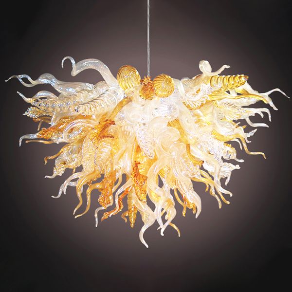 Esszimmer-Decken-Kronleuchter-Lampe, bernsteinfarbene weiße Farbe, Aufhängung, mundgeblasenes Glas, Küche, hängende Hängelampen, Büro, Rezeption, Lichter, 70 x 50 cm