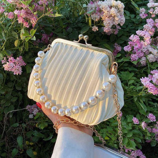 

niche design bag 2021 fashion pearl chain handbag menger summer simple pleated