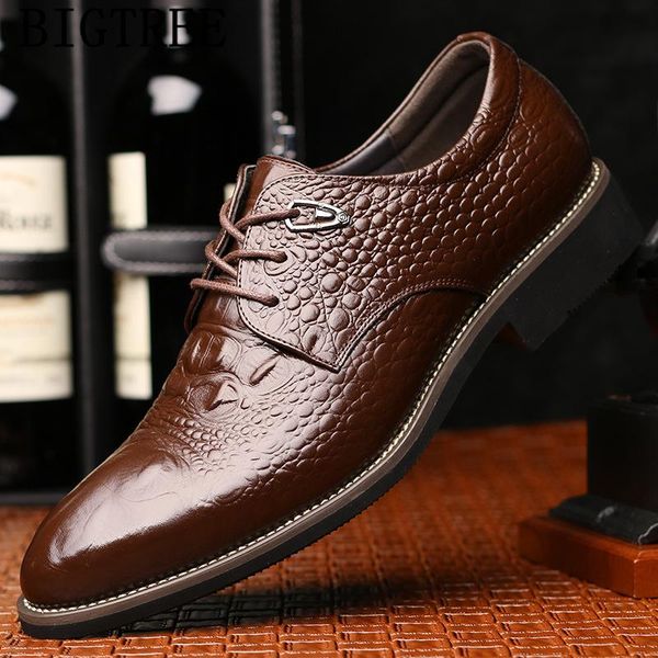 

dress shoes crocodile men classic brown formal genuine leather coiffeur wedding office zapatos de hombre, Black