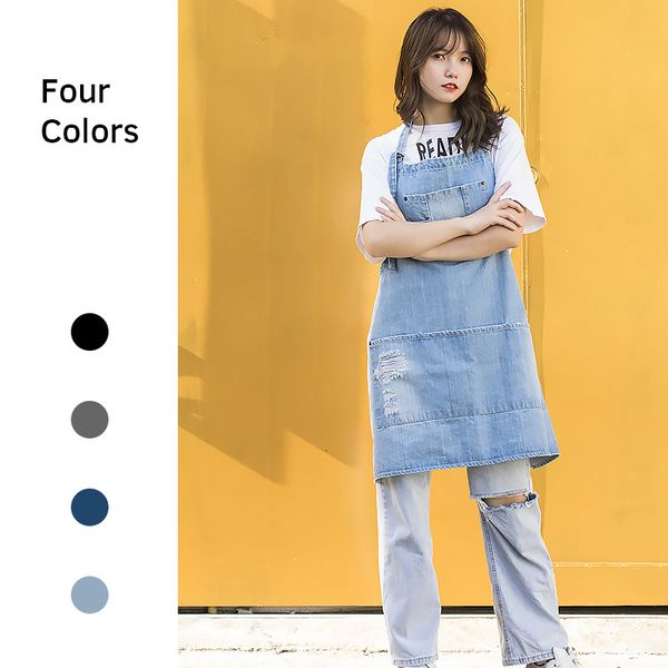 

apron straight cotton denim fashion korean baking smock