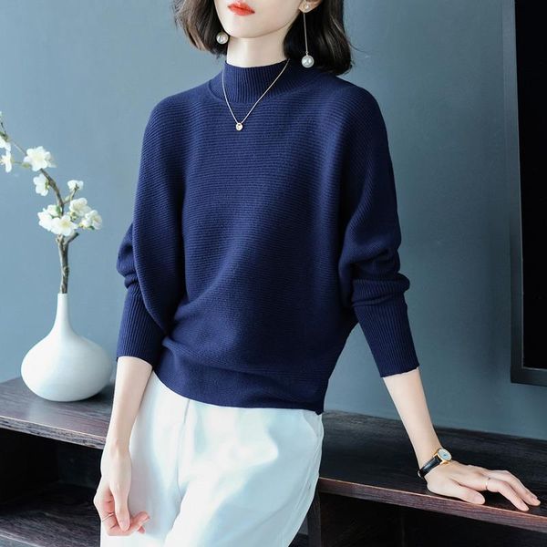 

women's sweaters fashionable solid color knitted sweater female long-sleeved turtleneck loose bat sleeve bottoming jumpers women spring, White;black