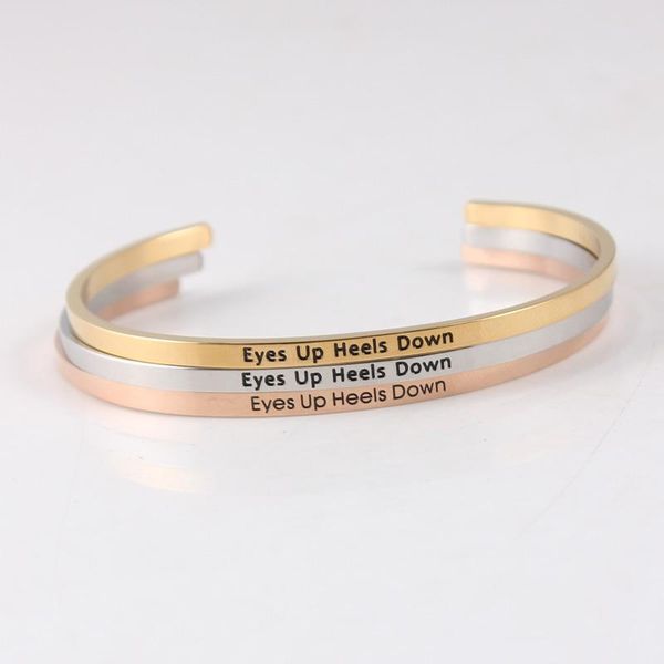 

bangle eyes up heels down 316l stainless steel bracelets & bangles inspirational adjustable open cuff bar mantra bracelet, Black