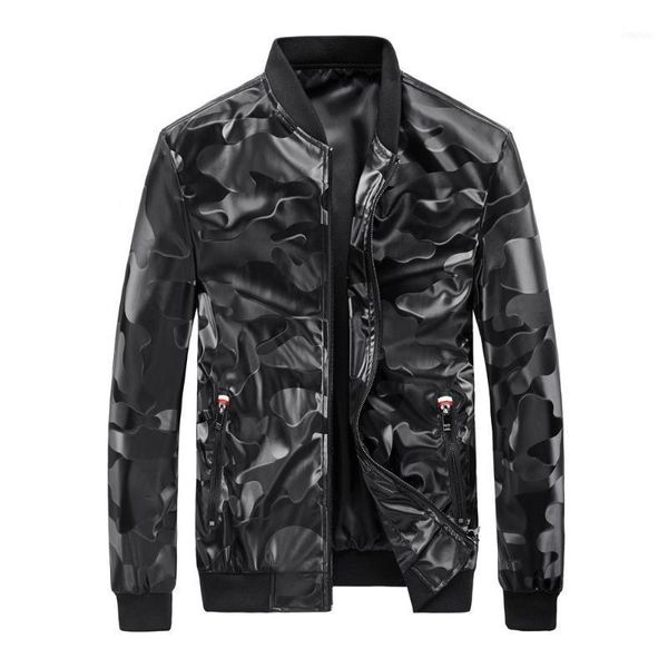

waidx pu camouflage jacket men bomber coat tracksuit windbreakers leather jackets waterproof zipper streetwear dropship1, Black;brown
