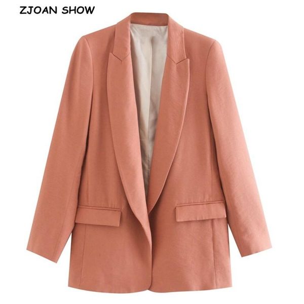 

women's suits & blazers 2021 boyfriend coral red satin blazer like silk vintage women notched long sleeve open stitching loose suit cas, White;black