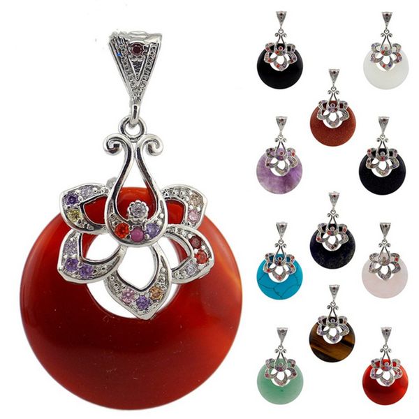 

agate donut pendant circle stone pendants jasper crystal with diamond zircon flower gemstones beads healing crystals, Silver