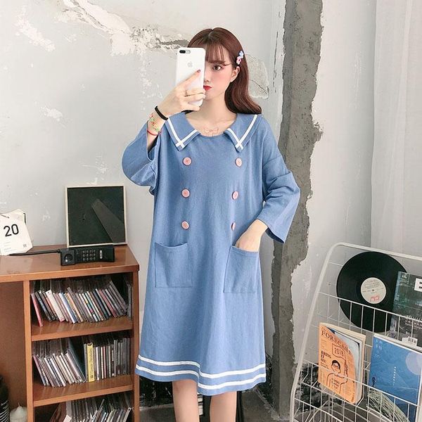 

casual dresses double-breasted spring fall sweet beauty sailor collar long sleeve dress fashion brand korean preppy style vestidos women, Black;gray