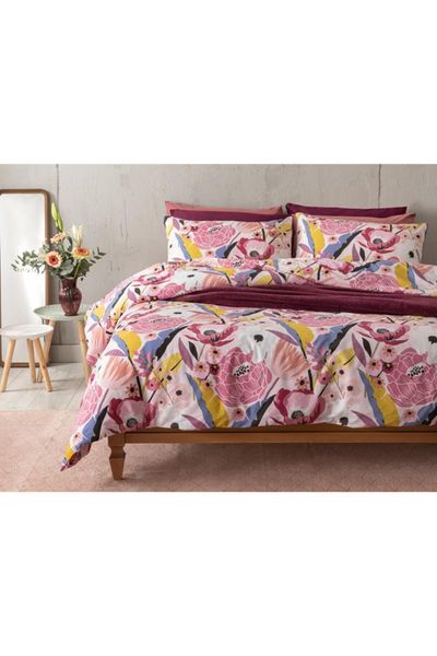 

bedding sets painted garden cotton single duvet cover set 160x220 cm pink 10030312