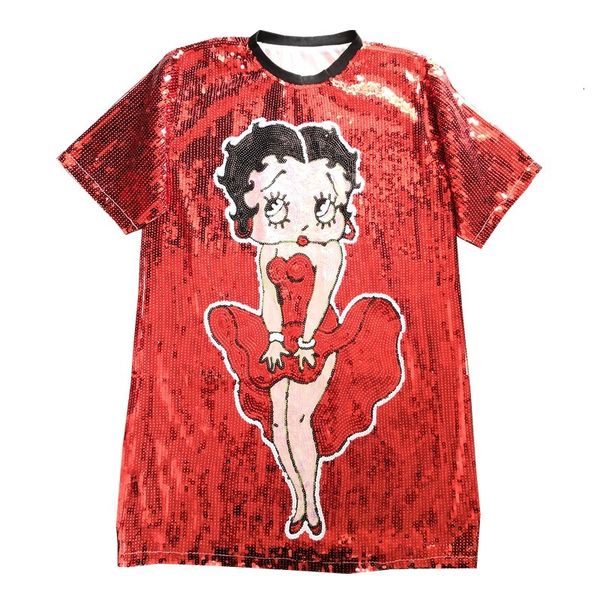 

dress chic spring thailand party funny cute cartoon lady sequins europe women long t-shirt china red, Black;gray