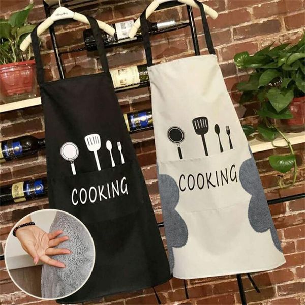 

aprons 1pc apron black knife and fork print brief water oil proof kitchen restaurant cooking bib with pocket