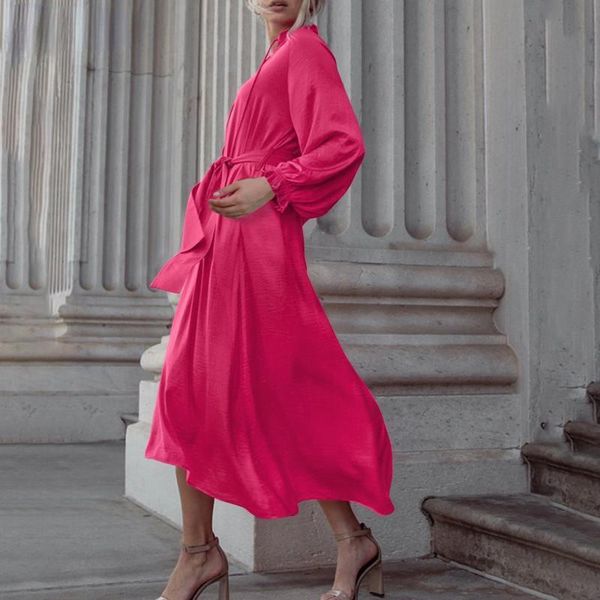 

casual dresses women's bohemian midi dress nice fall puff sleeve elegant drawstring evening solid color split sun skirt party robe, Black;gray