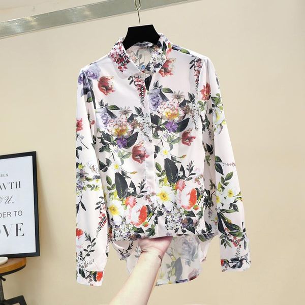 

women's blouses & shirts spring autumn blouse korean retro floral print commuter long sleeve casual loose female de766, White