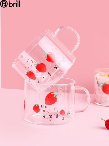 

strawberry korea cute glass cup creative personality transparent water high capacity drinking glasses breakfast milk caneca wine