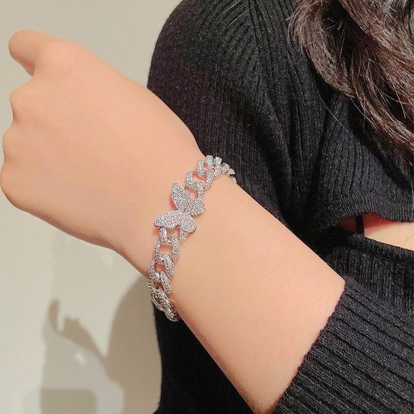 

link, chain women bracelet heavy work butterfly full of drills, Black