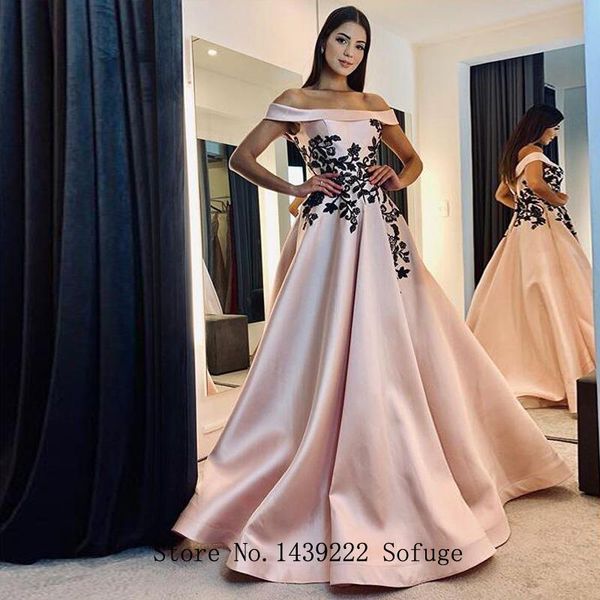 

party dresses sofuge pink satin evening prom off the shoulder appliques gown vestidos de fiesta robe soiree plus size, White;black