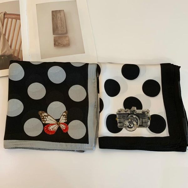 

scarves 70*70 printing cartoon big wave point small square scarf silk like women's thin fashion, Blue;gray