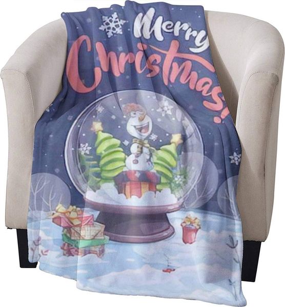

Vector Merry Christmas Illustration with Snowman Christmas Tree in Flannel Blanket Soft Throw Blanket Receiving Plush Blanket