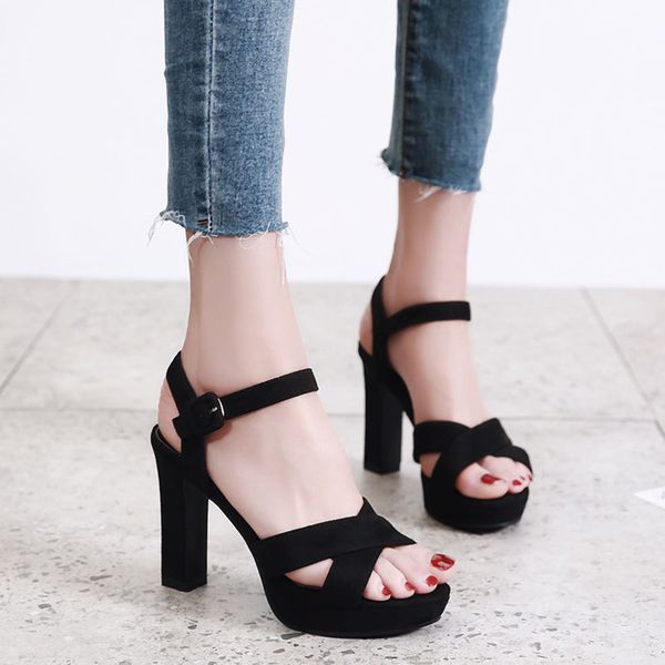 

sandals lucyever women bombs fashion open-toed broad heels high ten in summer sandals woman solid gladiator y1qt, Black