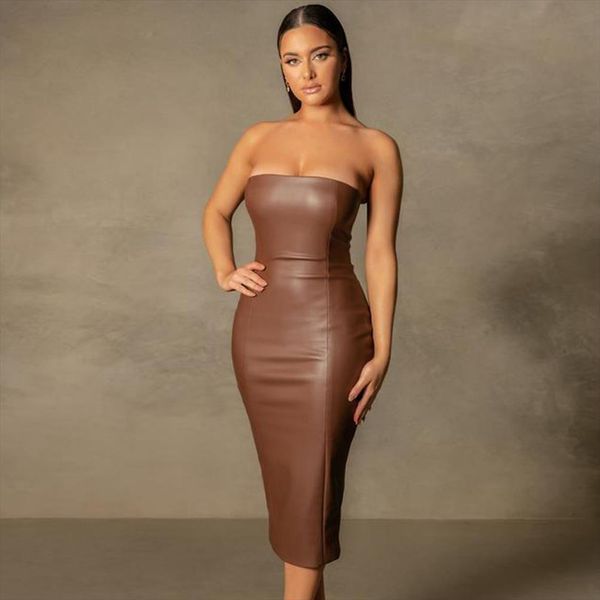 

summer elegant strapless black women dress pu midi sleeveless club celebrity evening runway party lady, Black;gray