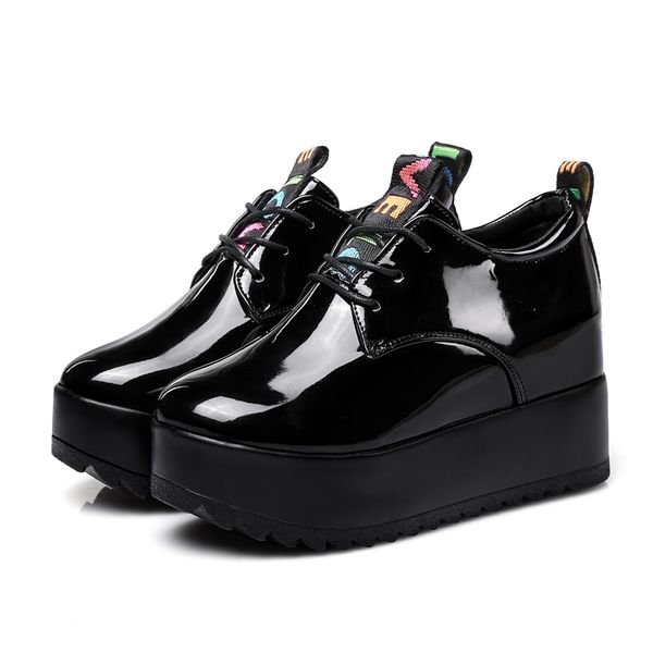

moccasin sneakers women shoes flat platform shoes woman spring lace up leather casual shoes loafers british ladies oxfords, Black