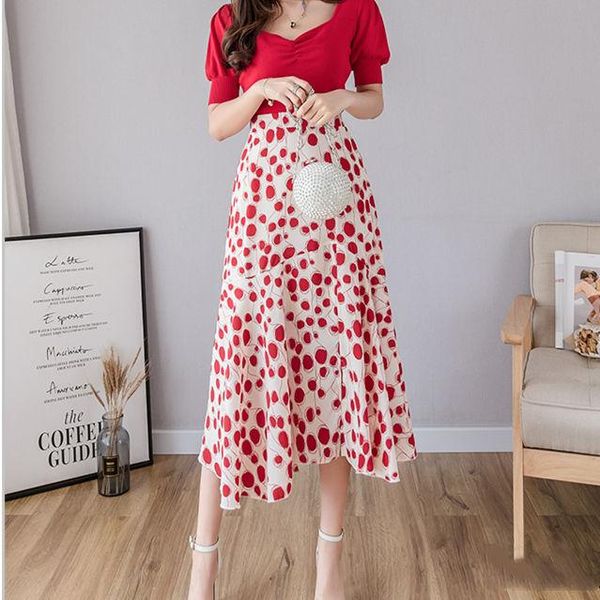 

polka dot skirt women's 2021 spring and summer fashion temperament medium length ruffle small chiffon fishtail skirts, Black