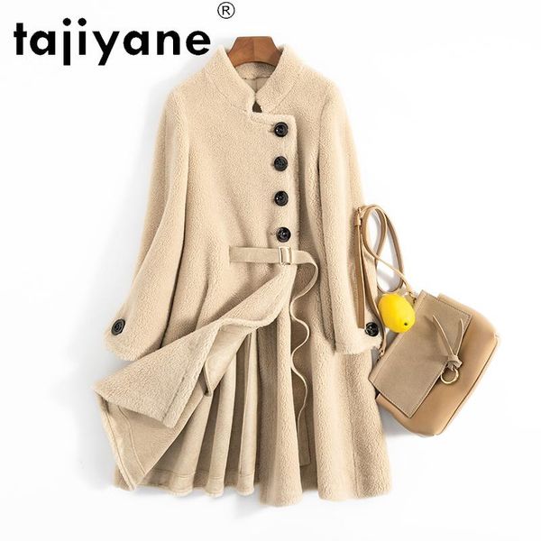 

women's wool & blends real 2021 winter fur coat women sheep jackets woman long coats female clothes mujer parkas tn1411, Black