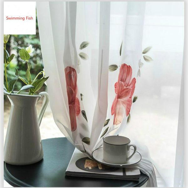 

customize product decortation beautiful voile curtain,hand-painted craft flower chiffon curtains for living room,home blind curtain & drapes