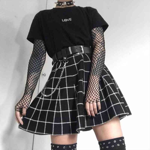 

helisopus gothic dark black and women skirt white plaid a-line mini pleated casual party clothing college