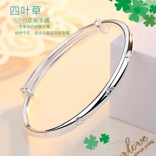 

imitation simple plated clover silver bracelet advertising gift jewelry, Black