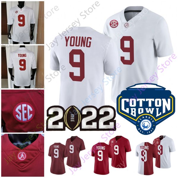 

alabama crimson tide football jersey ncaa college bryce young cotton bowl patch split white red size s-3xl youth men women, Black;red