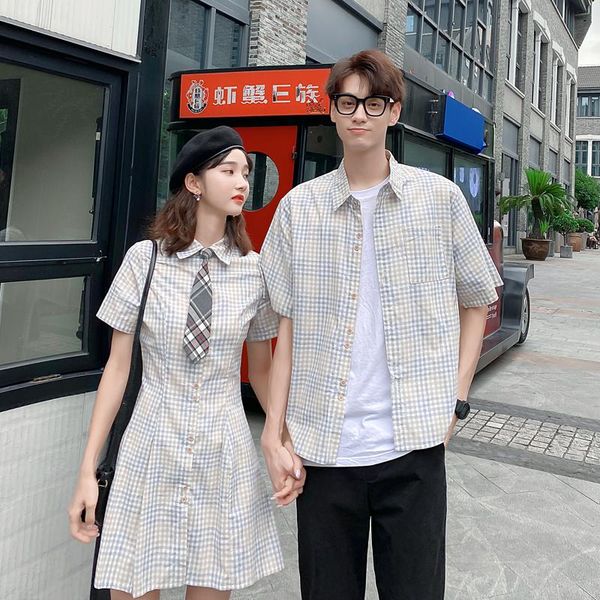 

women's t-shirt couples wear summer 2021 plaid shirtdress clothes clothing, White