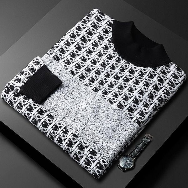 

men's sweaters autumn and winter fluffy soft fabric knitted pullover sweater slim warm bottomed fashion, White;black