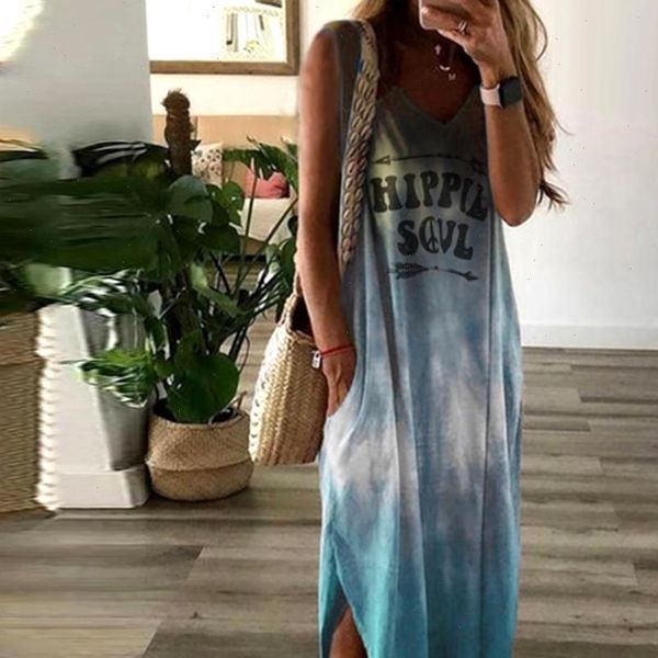 

womens dress women boho v neck sleeveless gradient stitching color hippie soul pockets long loose good quality, Black;gray