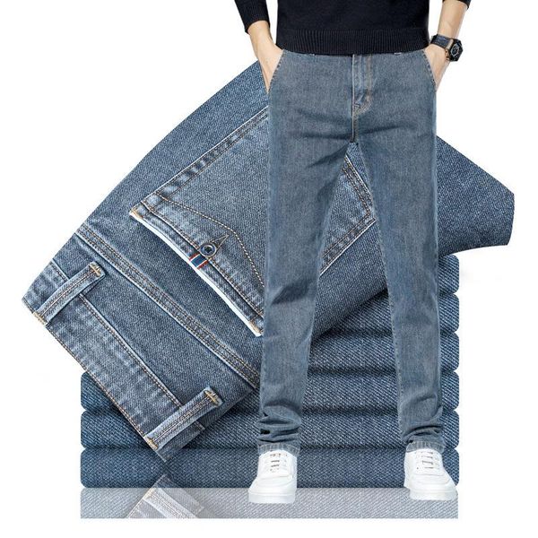 

men's jeans autumn clothes men denim straight stretch blue black pants classic for man regular fit