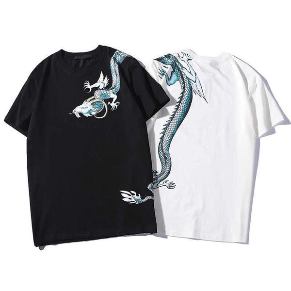 

summer fashion men's t-shirts dragon letter print short sleeve crew neck t shirts street style men tee, White;black
